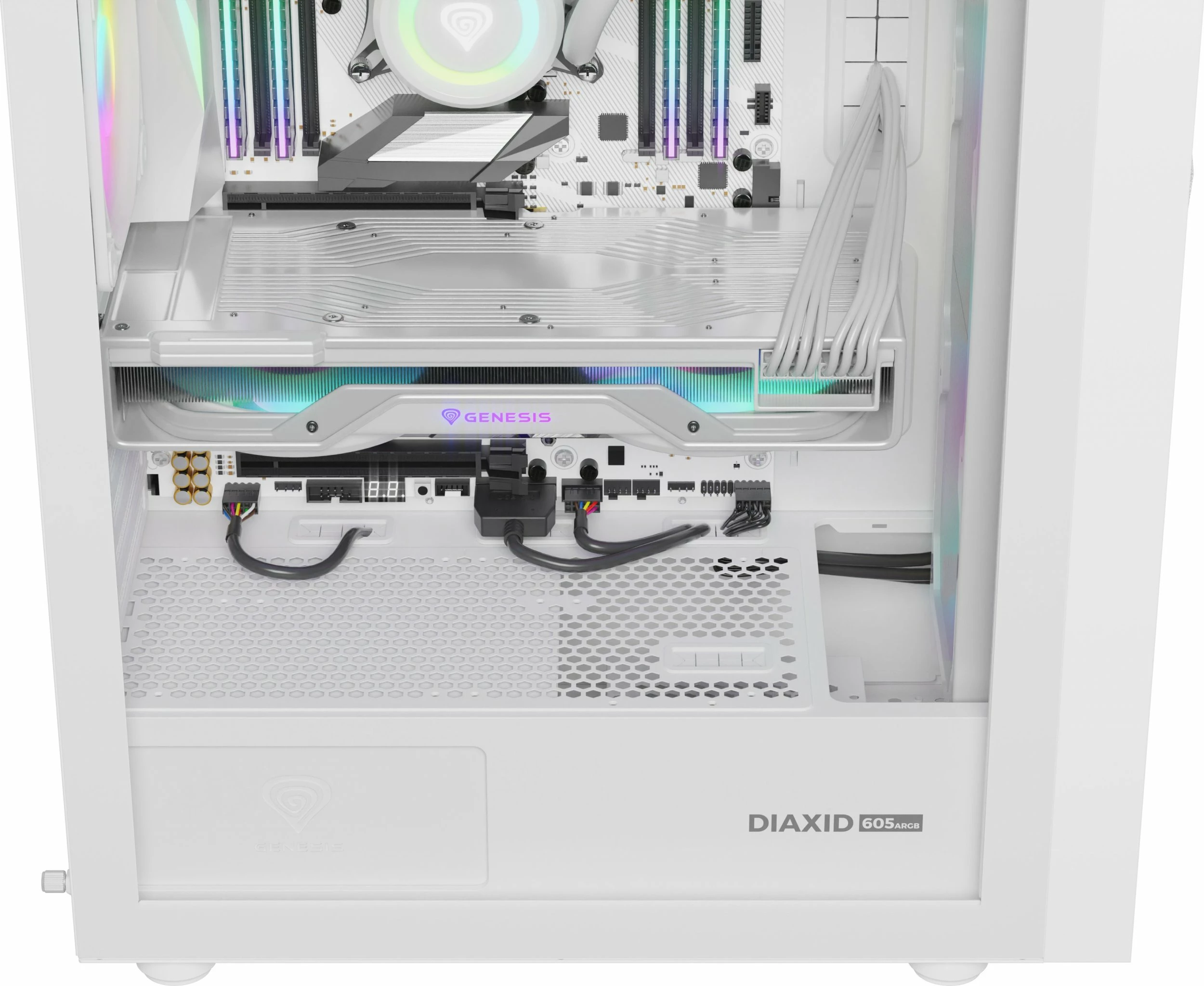 Kasë GENESIS Diaxid 605 ARGB (NPC-2173) Midi Tower ATX/microATX/Mini-ITX USB-C, e bardhë