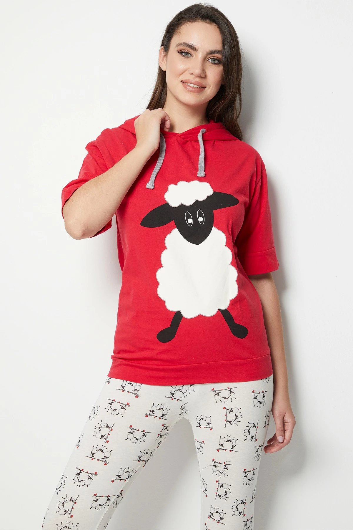 Pizhama për gra, ngjyrë e kuqe e errët, Jumeon, 002-000501