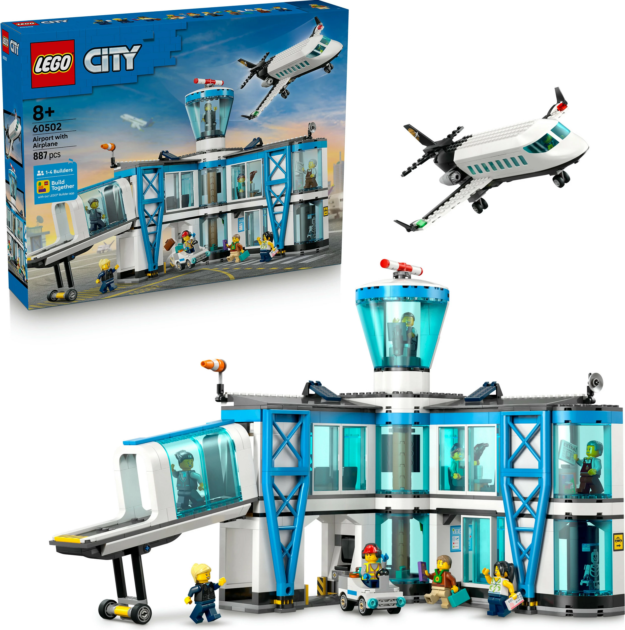 Set ndërtimi LEGO City 60502 Aeroport me Aeroplan, 887 pjesë, shumëngjyrësh