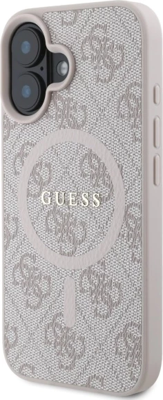 Mbështjellës, Guess, 4G Ring Classic Logo MagSafe, për iPhone 16 6.1", TPU/PC/eko-lëkurë, rozë
