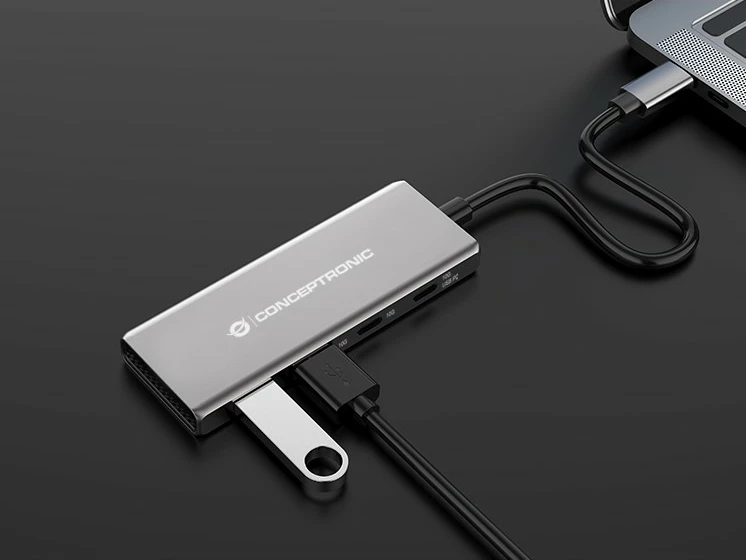 Dock USB-C Conceptronic 4-1, 2xUSB-C, 2xUSB-A, 100WPD, 25cm, gri