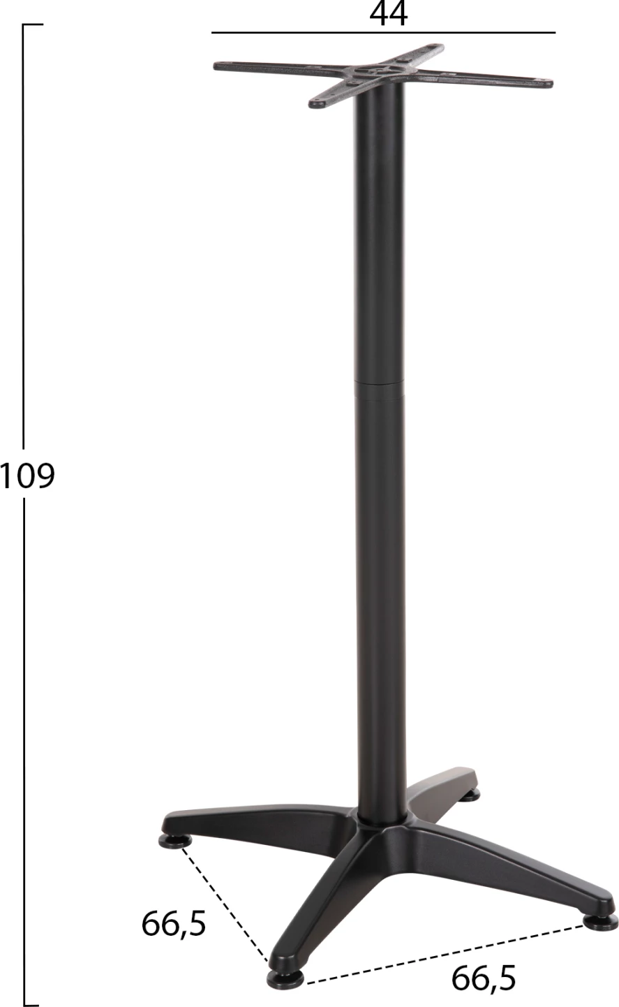 Bazë për tavolinë bar, alumini, ngjyrë e zezë, 4-këmbëshe, 44x44 cm