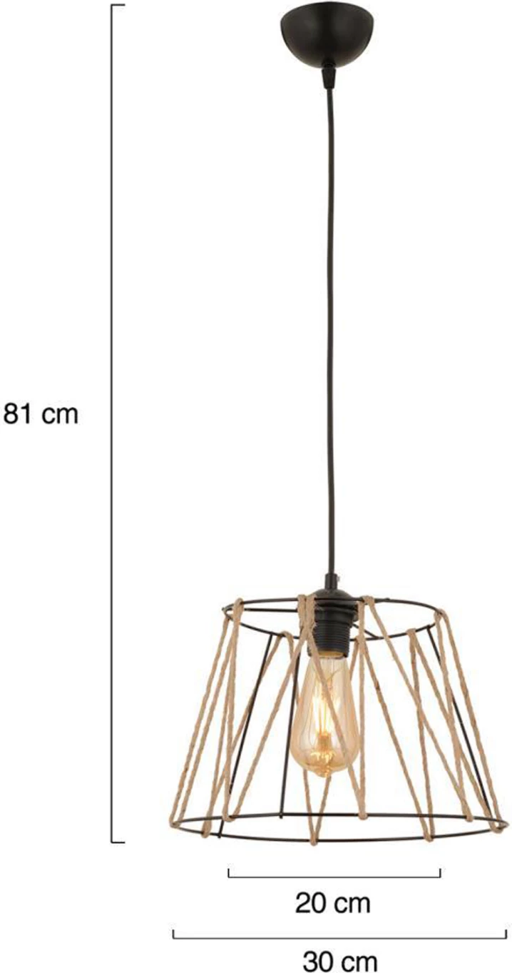 Llambë varëse tavani metalike, ngjyrë zezë me litar bezhë, FH7566.01, Φ30x81Υ cm