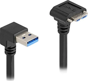 Kabllo USB DeLOCK USB-A në Micro-USB B me vida 18mm, 1 m, 5 Gbps, kënd 90°, e zezë