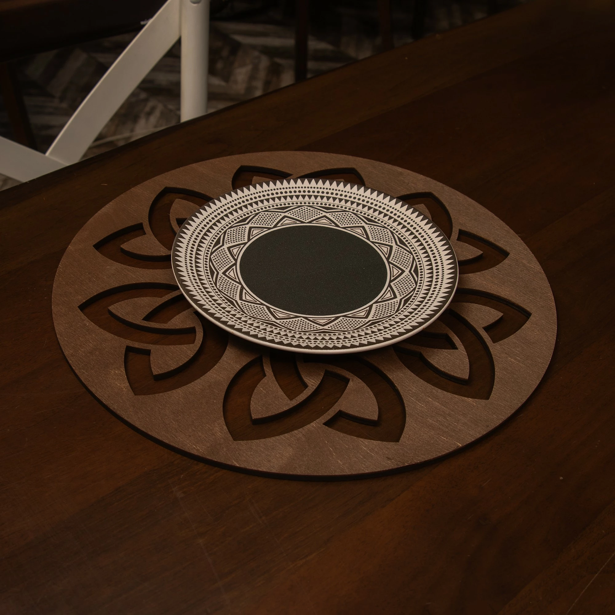 Set 4 copë mbështjellëse tavoline prej druri, ngjyrë wenge, Hermia, Lugh