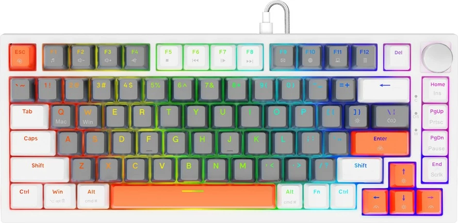 Tastierë magnetike Savio ASTRAL White 82-taste US QWERTY Outemu White Jade Hall RGB USB-C knob multimedia PBT keycaps, e bardhë, set 3 ngjyra kapakësh
