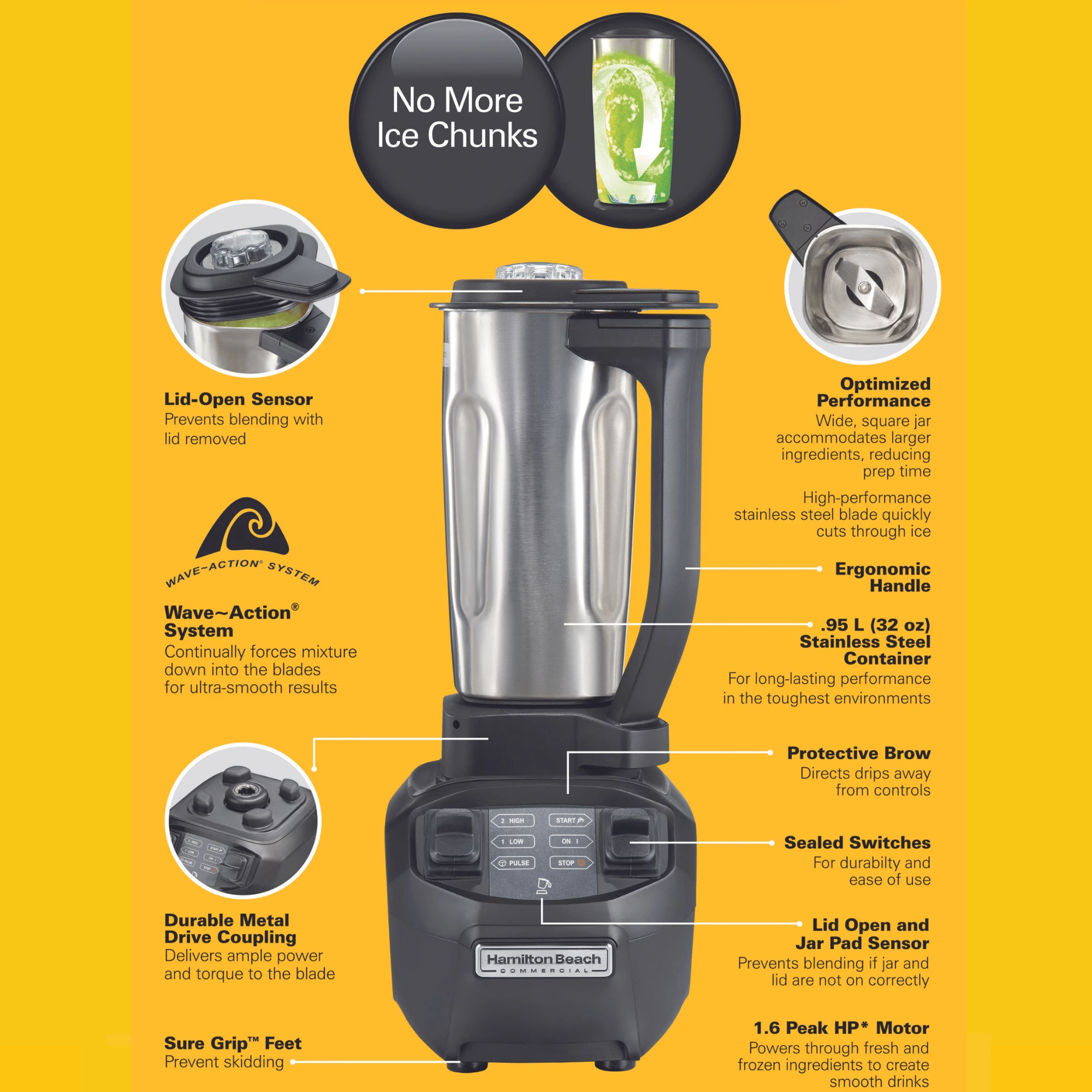 Blender bar, Hamilton Beach Commercial, HBB255S-CE, 0.95 L, 1.6 HP, inox