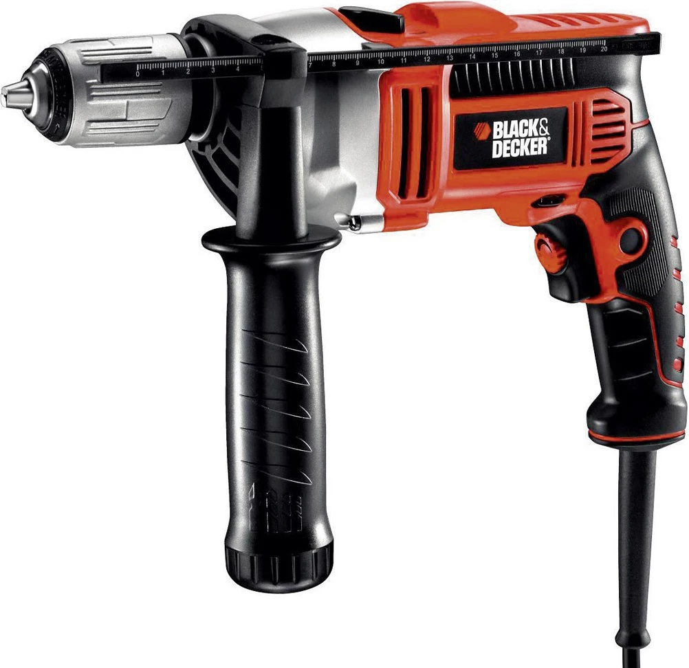 Makinë shpimi me goditje Black+Decker KR705K 750 W, mandrinë 13 mm, me kuti veglash, e zezë/portokalli