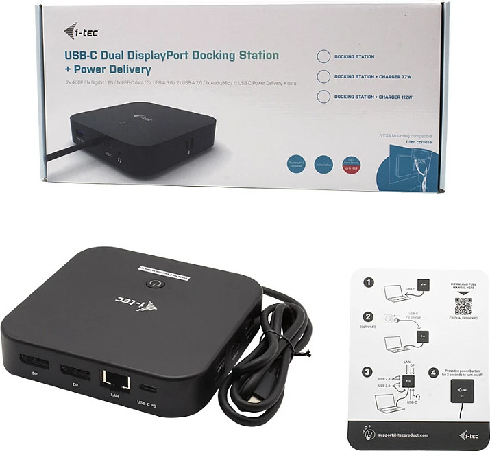Docking station i-tec C31DUALDPDOCKPD, USB-C, Dual DisplayPort, Power Delivery 100W, e zezë