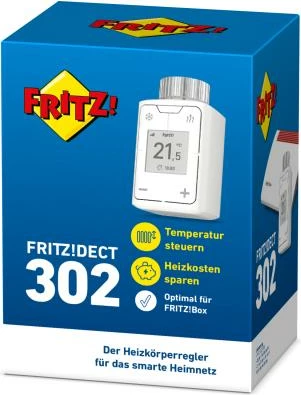 Termostat radiatorik wireless, AVM FRITZ!DECT 302, DECT ULE, ekran E‑Paper, kontroll me aplikacion, i bardhë
