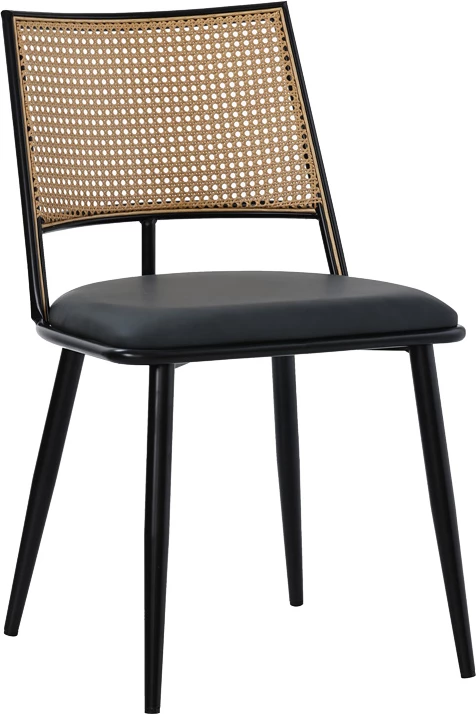 Karrige Giulia pe rattan, bezhë-pu, gri e zezë-metal, 49x52x80cm