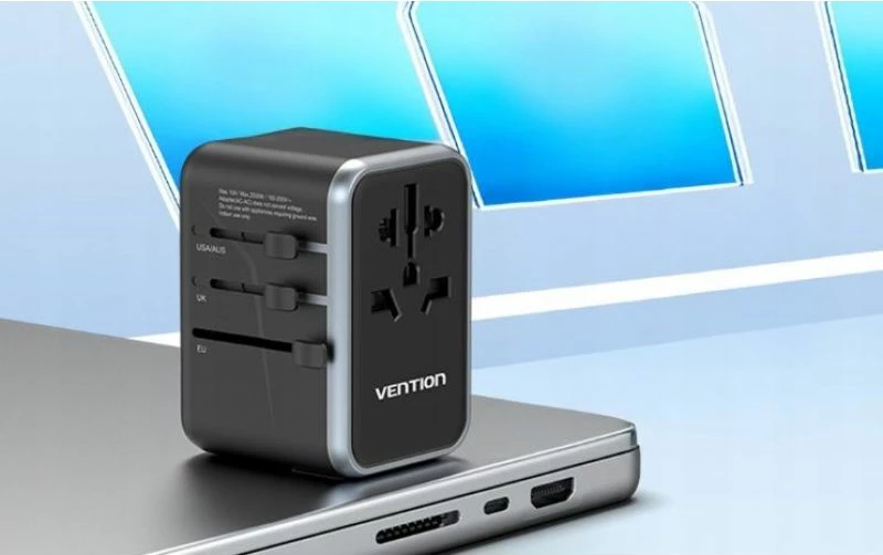 Adapter universal udhëtimi me karikues Vention 65W, i zi