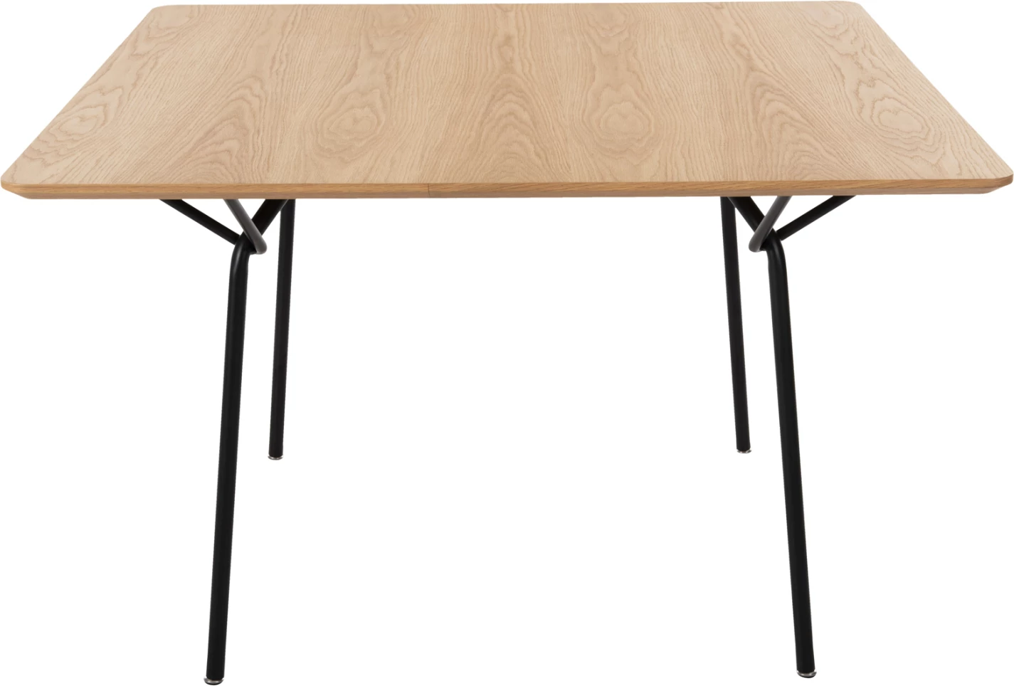 Tavolinë ngrënie katrore, TRENK FH9614.01, MDF me furnir lisi, këmbë metalike të zeza, 120x120x75H cm