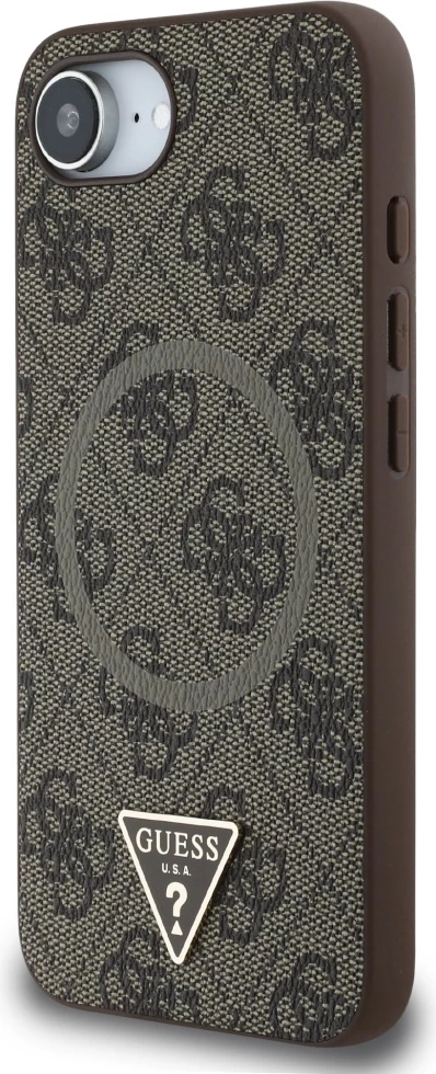 Mbështjellës Guess 4G Ring Triangle Logo MagSafe për iPhone 16e, Kafe