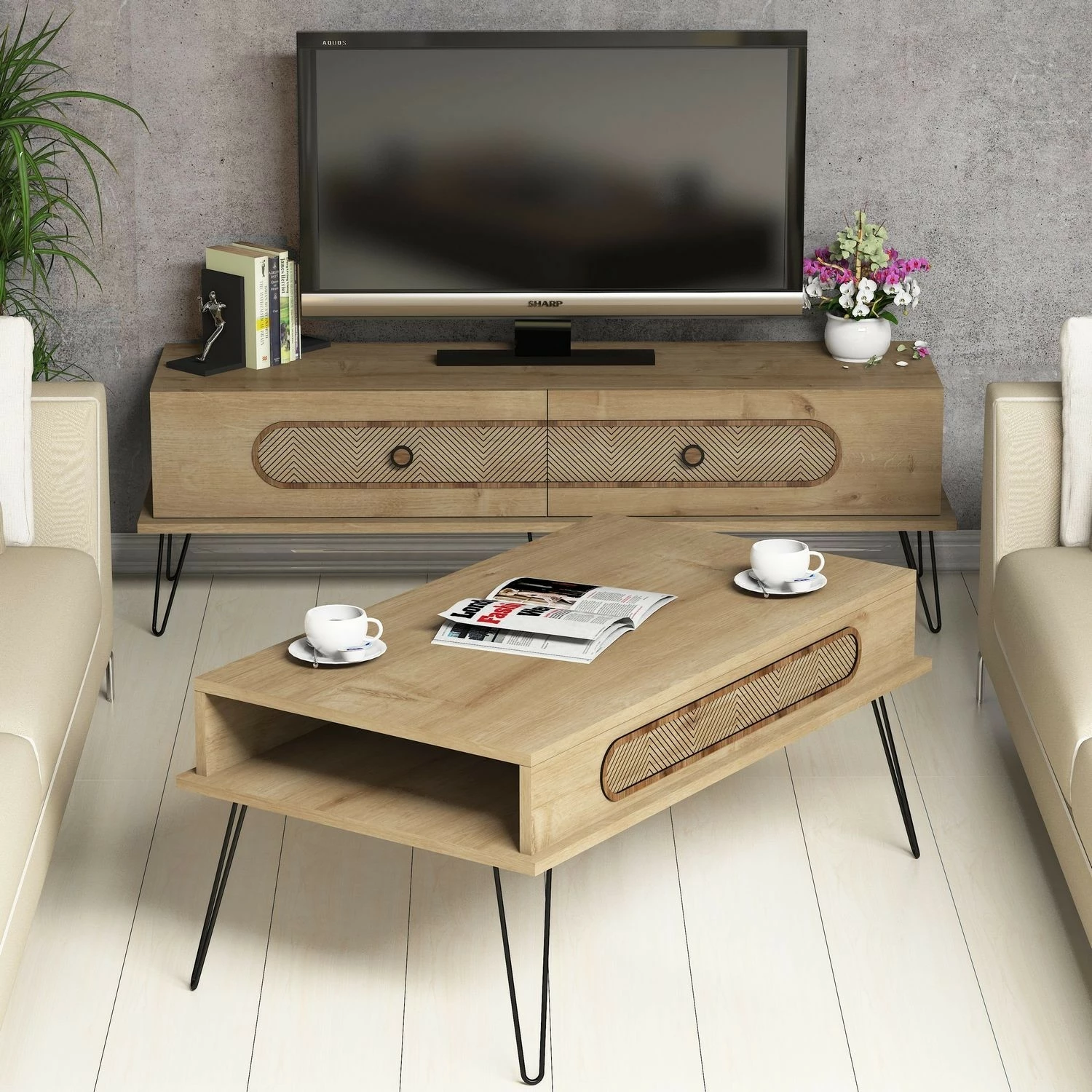 Set mobiljesh për dhomë dite Skye Decor, ngjyrë lisi, Ekol