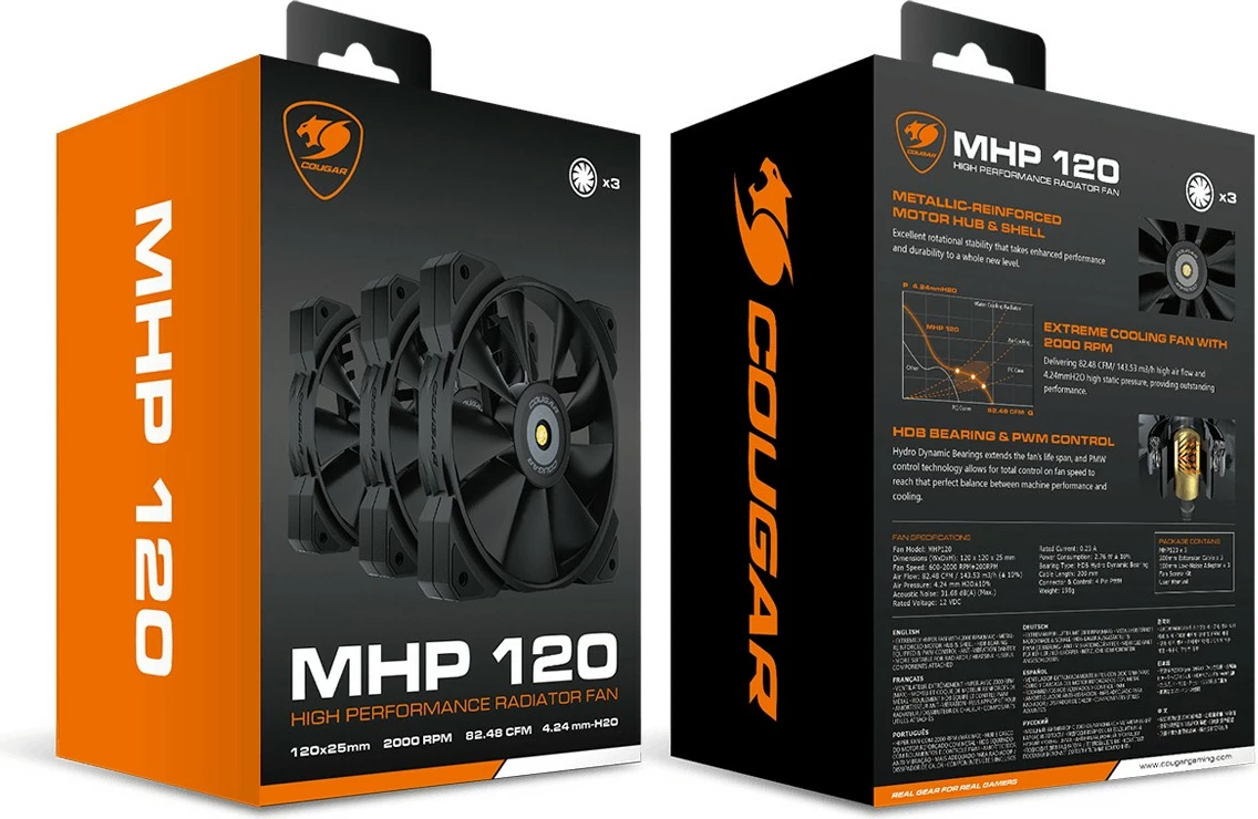 Ventilator kase Cougar MHP 120, 120mm, 3 copë, e zezë