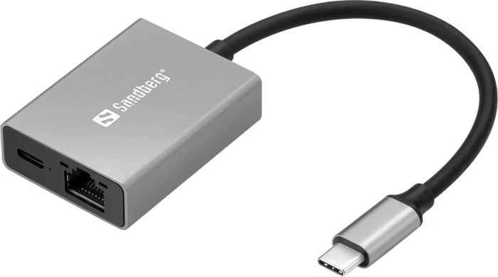 Adapter rrjeti USB-C në Gigabit Ethernet Sandberg 136-60, PD 100W, RJ45 10/100/1000 Mbps, argjendtë