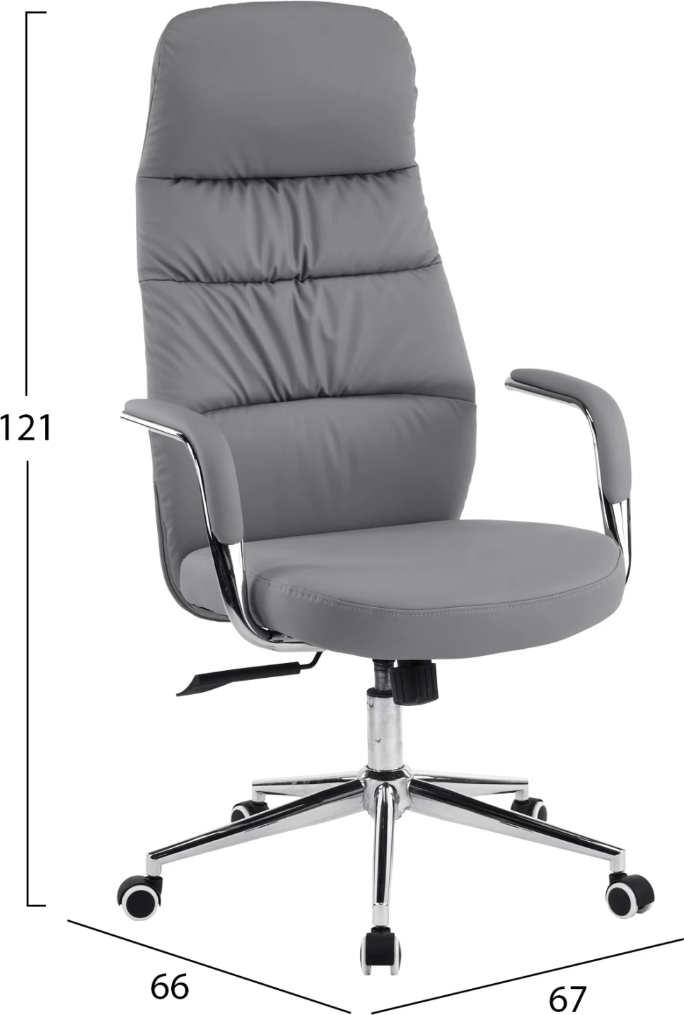 Karrige zyre TEETER, lëkurë sintetike gri, bazë kromi, 67x66x121cm