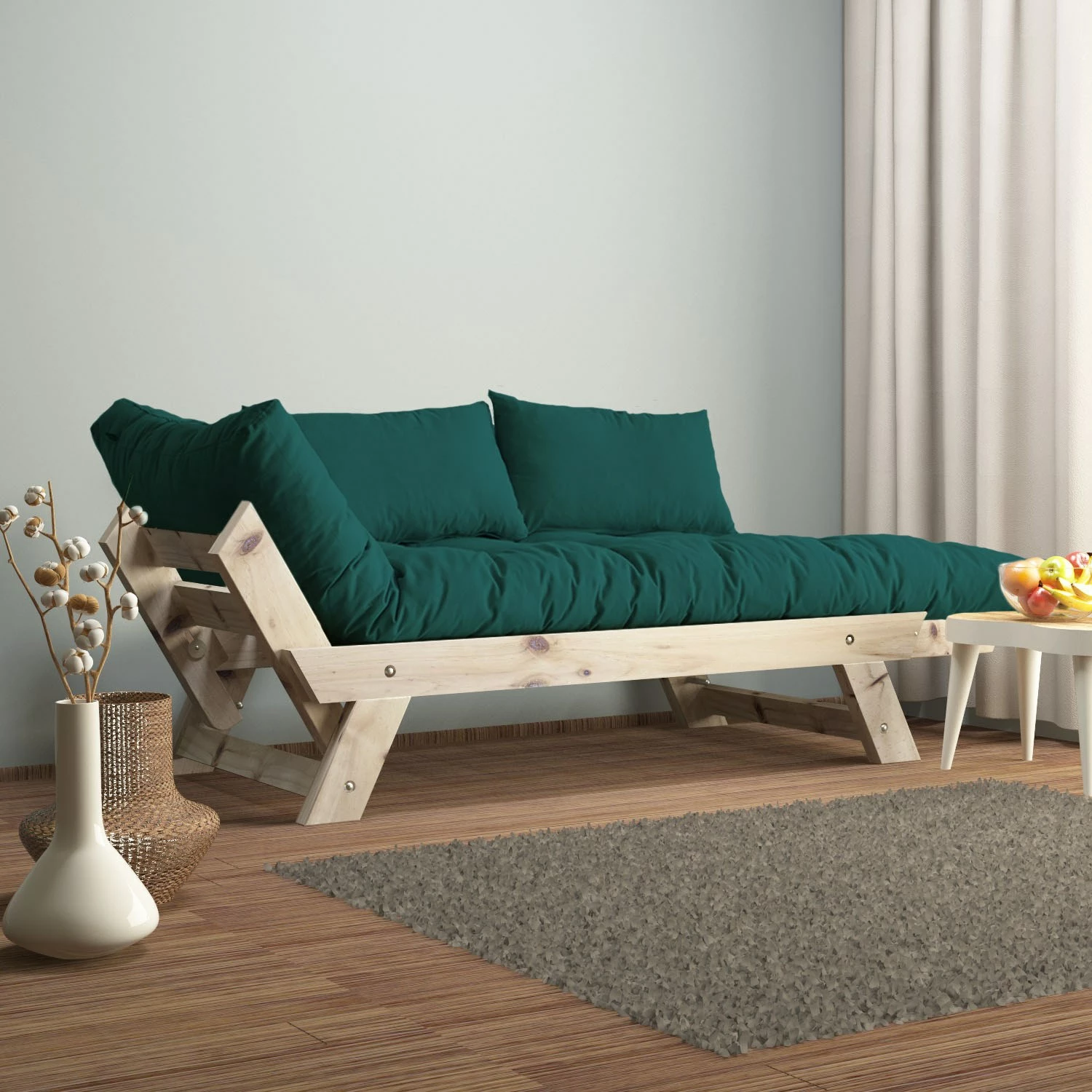 Divan kopshti dy ulëse, ngjyrë natyrale dhe jeshile petrol, Skye Decor, CPT8110-210