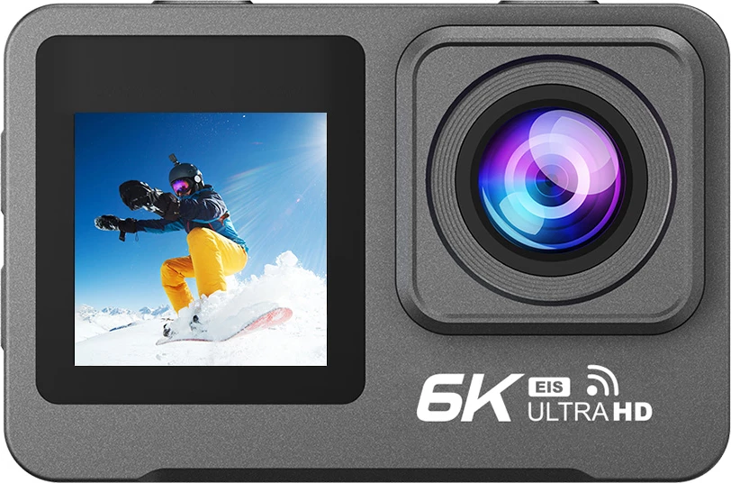 Kamerë aksioni Moye Venture 6K Duo 6K/50MP, dy ekran IPS 2.0\"+1.3\", EIS, Wi‑Fi, e zezë