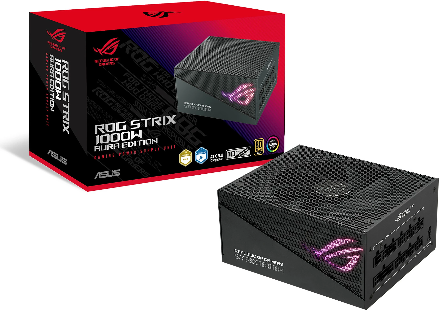 Furnizues rryme ASUS ROG STRIX 1000W Aura Edition, 80+ Gold, ATX 3.0, fully modular, i zi