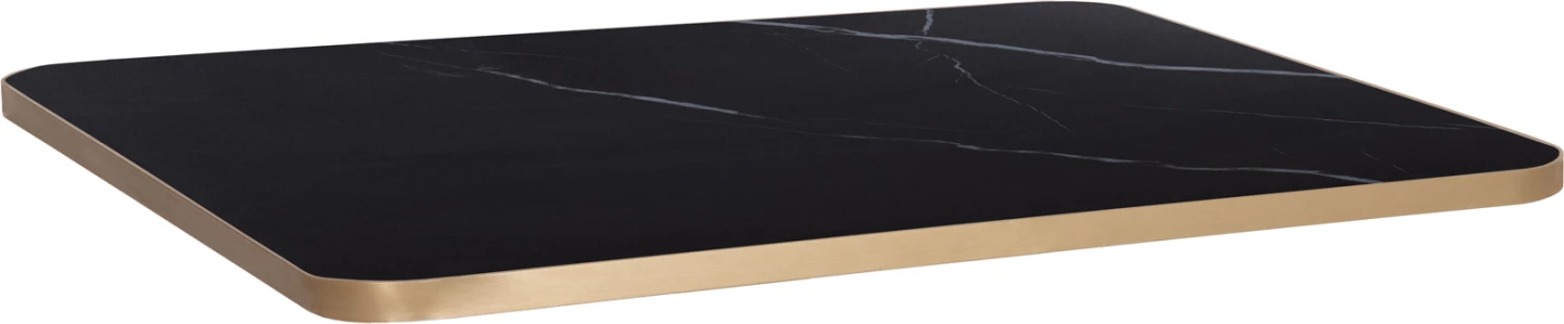 Sipërfaqe tavoline drejtkëndëshe prej guri të sinterizuar, FH6656.13, mermer i zi me kornizë alumini të artë, 120x80 cm
