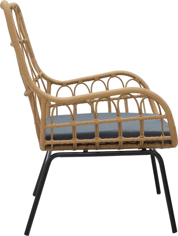 Set Naoki-Mabil për dhomë ndeje, 3 pjesë, rattan, ngjyrë natyrale dhe metal i zi