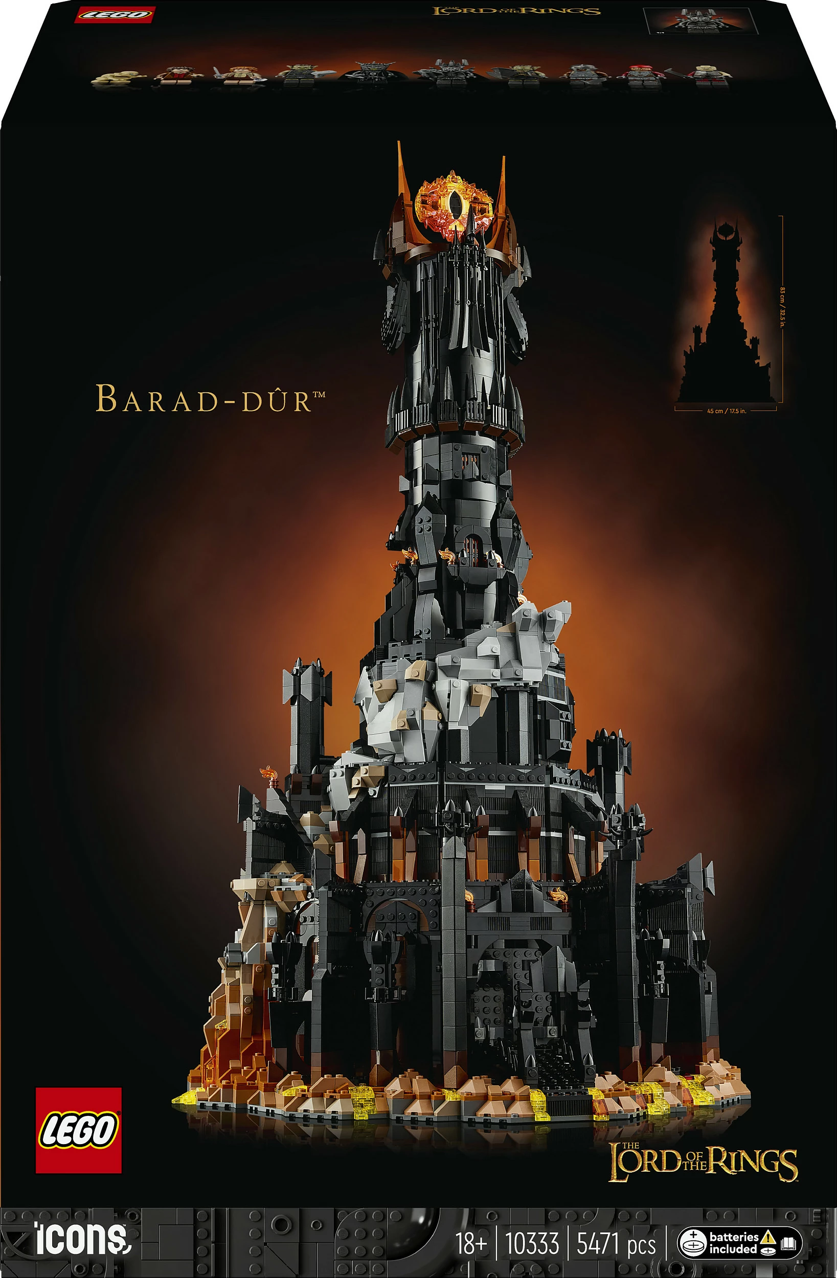 Set ndërtimi LEGO Icons The Lord of the Rings 10333 Barad-dûr, 5471 copë, 18+, shumëngjyrësh