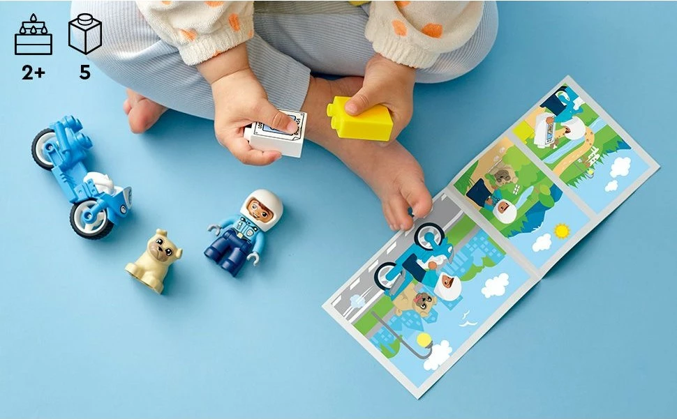 Set ndërtimi LEGO DUPLO Police Motorcycle, 5 pjesë, plastikë, shumëngjyrësh