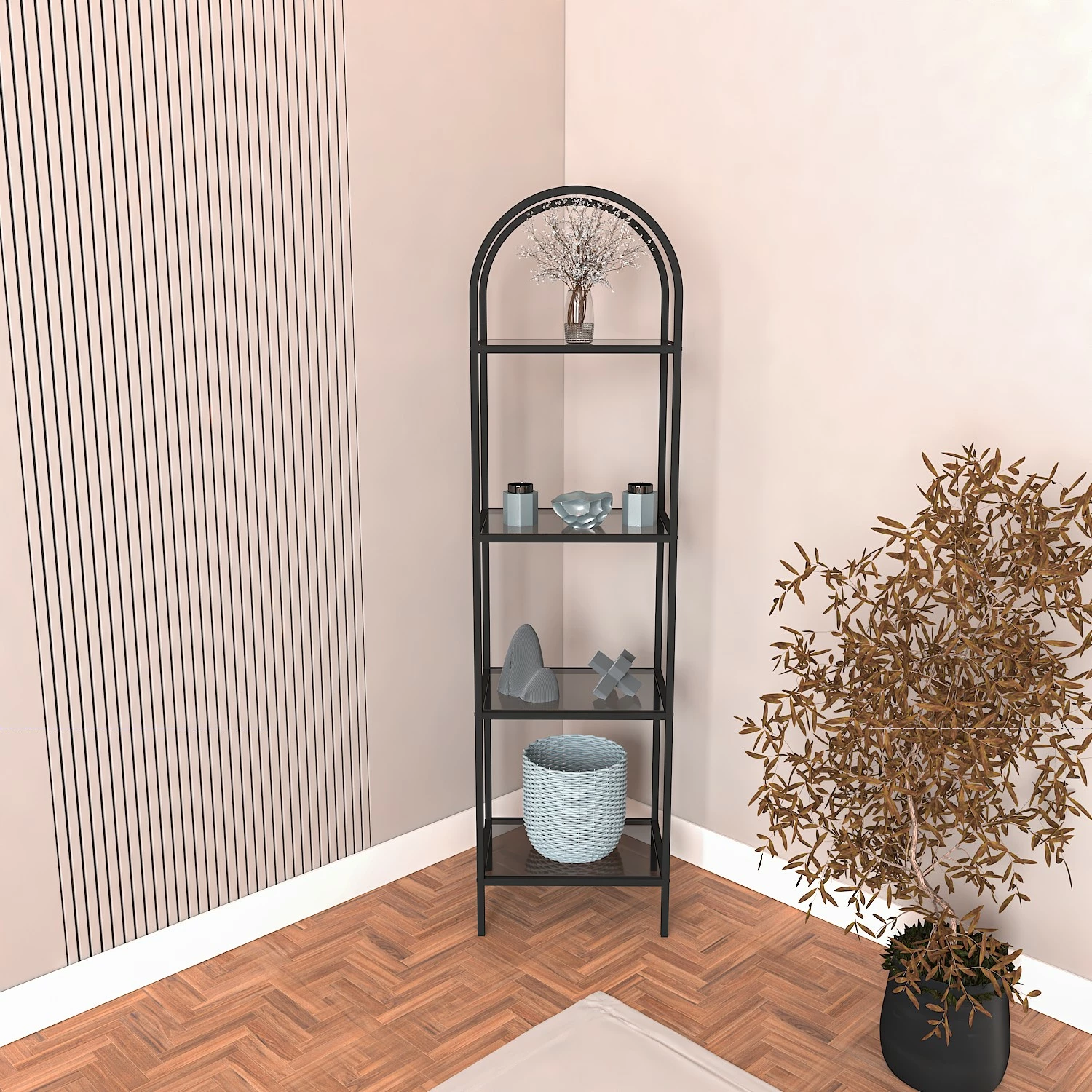 Raft librash Hanah Home Mona, xham i tymosur, i zi, 80x152x30cm