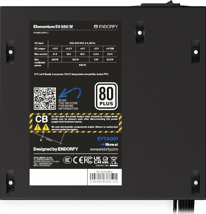 Furnizues rryme PC Endorfy Elementum E5 (EY7A001) 550W ATX 80 Plus, e zezë