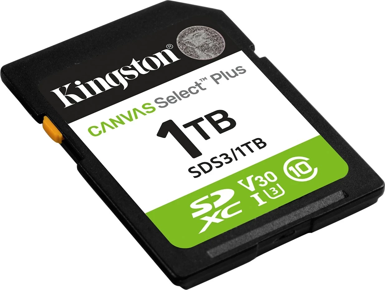 Kartë memorie SDXC Kingston Canvas Select Plus Gen3, 1TB, 150MB/s, UHS-I U3 V30, E zezë