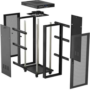 Kabinet rack LANBERG 19" 24U 600x800, qëndruese, dyer të perforuara, panel LCD, e zezë