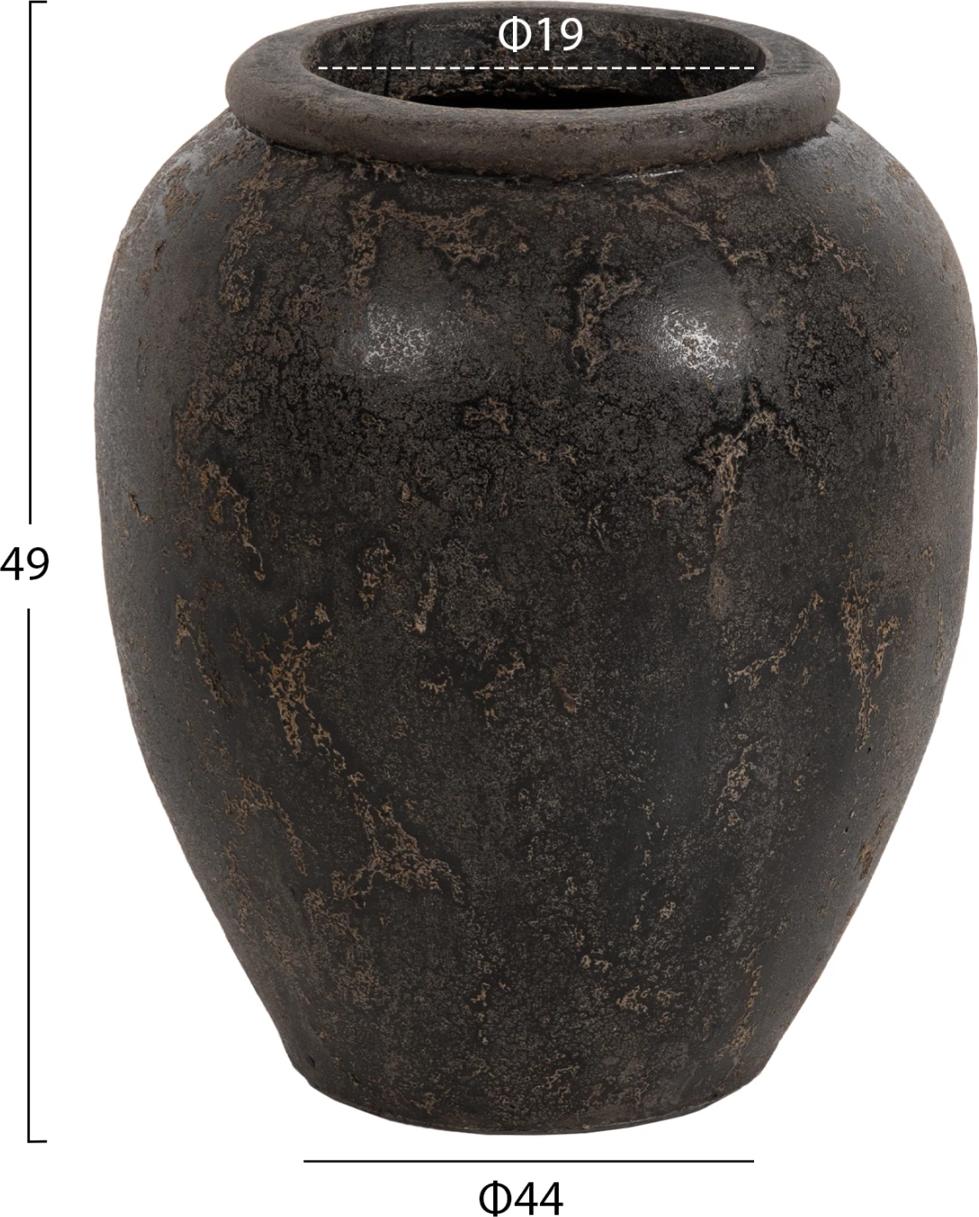 Vazo dekorative për dysheme SPARTA FH7928 terrakota, ngjyrë e zezë, Φ44x49H cm