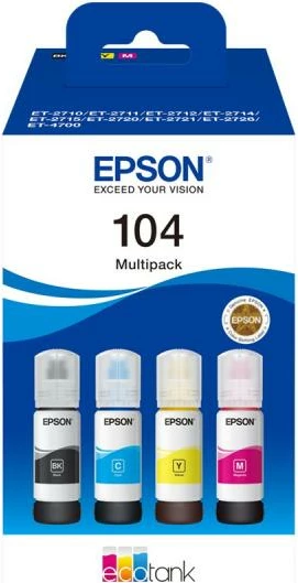 Shishe boje printeri, Epson, 104 (C13T00P640), 65 ml, EcoTank, 4 ngjyra, multipack