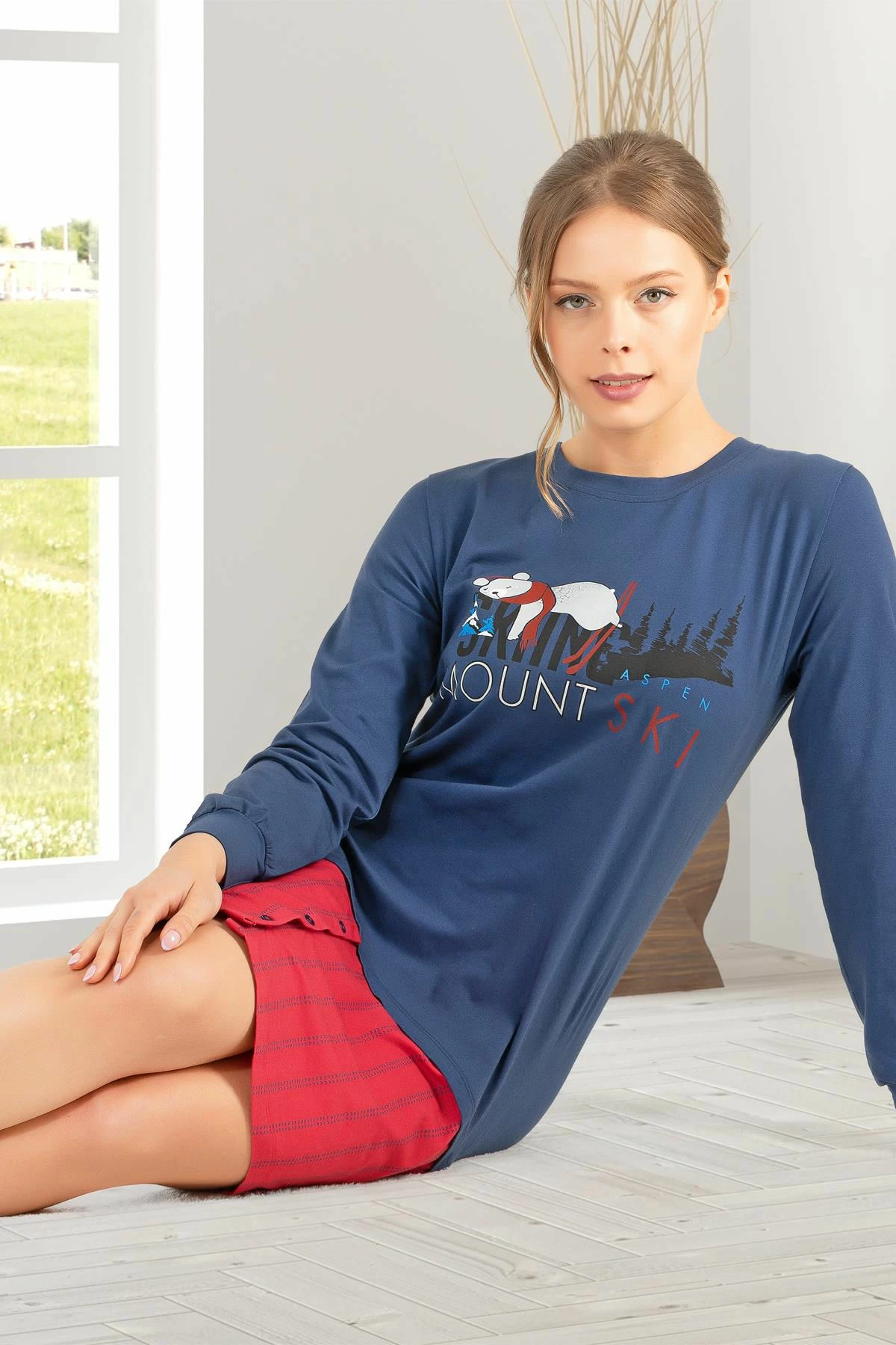 Këmishë nate Jumeon, ngjyrë e kaltër e errët, 002-000726