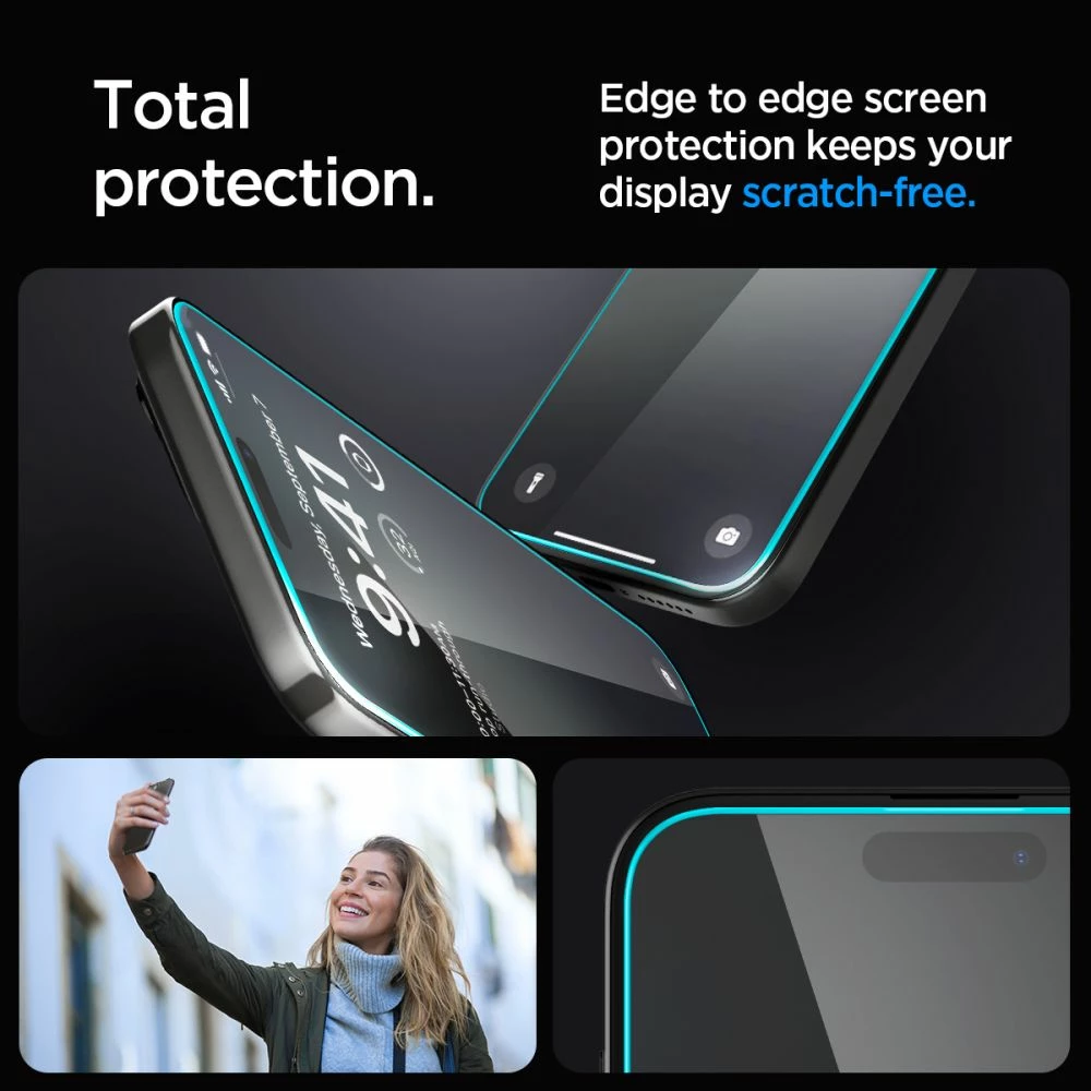 Mbrojtës xhami Spigen Glas.tR EZ Fit për iPhone 15 Pro, 2 copë, transparent