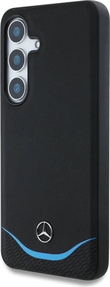 Mbështjellës Mercedes Leather Contrasted Blue Horizontal Curve MagSafe për Samsung Galaxy S25, i zi