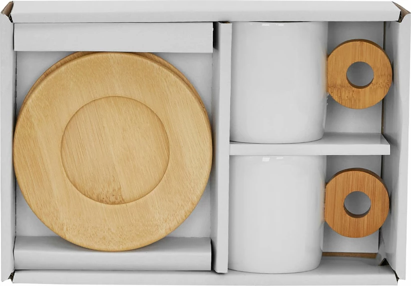 Set 2 filxhanë Nordic, porcelan i bardhë, bambu natyral, 20x14x7cm