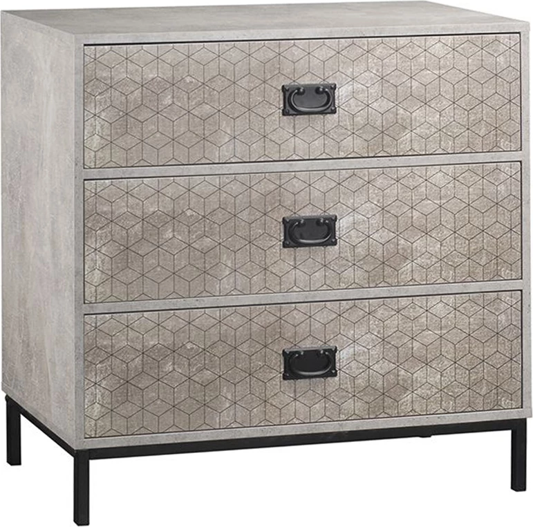 Komodë Rubik me 3 sirtarë, ngjyrë cement e çelët me dizajn, 80x40x80