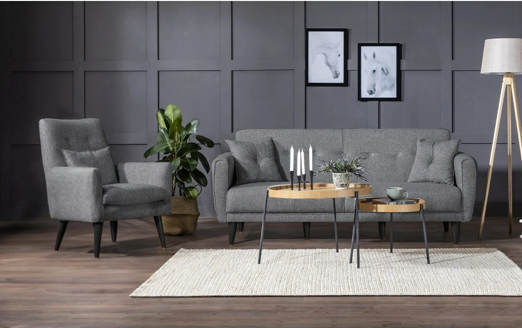 Set divan-krevat me karrige krahu, ngjyrë gri e errët, ARİA-TAKIM4-S 94216