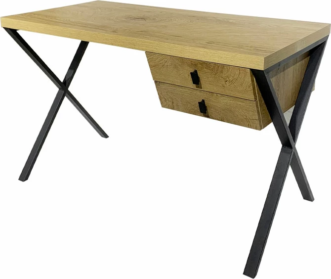 Tavolinë pune Bow, 2 sirtarë, ngjyrë natyrale, 120x60x76cm