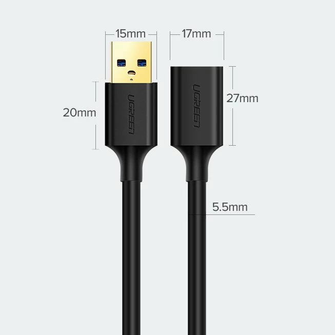 Kabllo zgjatës Ugreen USB 3.0, 1.5 m, e zezë