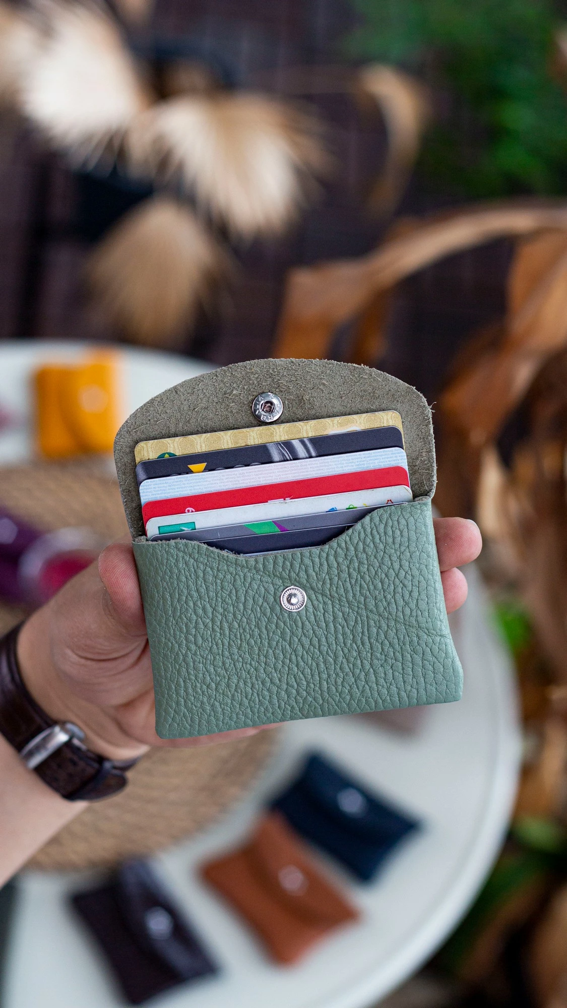 Mbajtës kartelash, lëkurë origjinale, ngjyrë jeshile deti, Zoozie Bags, Murcia