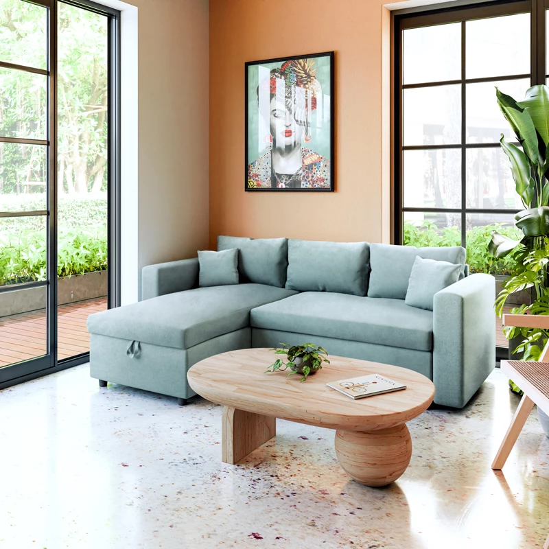 Divan qoshe, shtrat, i kthyeshëm, ngjyrë jeshile mente, 225x148x81 cm