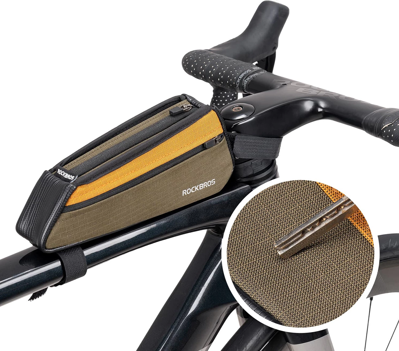 Çantë top tube për biçikletë Rockbros 088 0.25L, gjelbër/portokalli