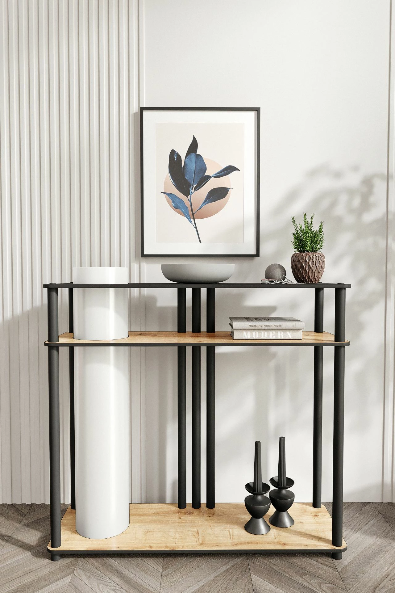 Llambë dyshemeje Opviq, ngjyrë lisi, me raft