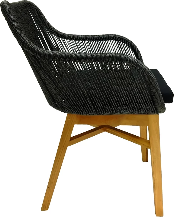 Karrige Kalie dru teak dhe litar sintetik, ngjyrë natyrale e zezë, me jastëk, 60x61x80cm