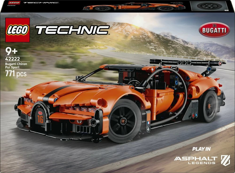 Set ndërtimi LEGO Technic Bugatti Chiron Pur Sport 42222, 771 copë, portokalli/zi