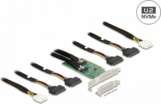 Kartelë zgjerimi PCIe DeLOCK PCI Express 4.0 x16, 4x U.2 (SFF-8639) NVMe, low profile, 64 Gbit/s